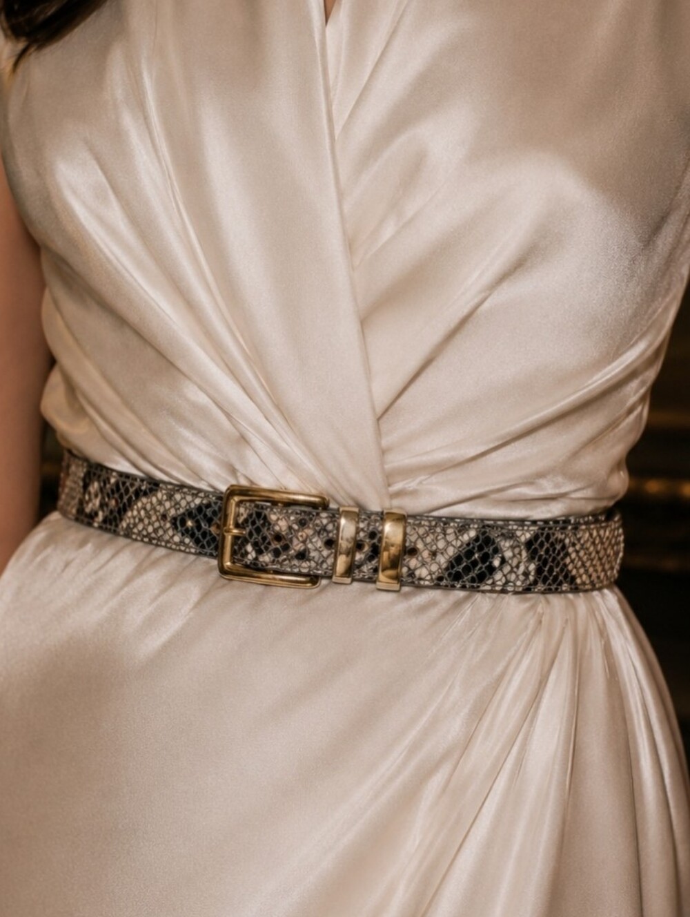 Vintage ELITE Fresno California Snakeskin Belt Size M Gold Buckle 80’s Glam